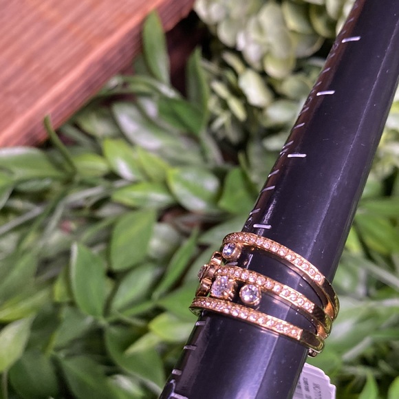 Michael Kors Gold Tone Flower Power Layered Ring with Clear Crystal Details - Picture 11 of 16